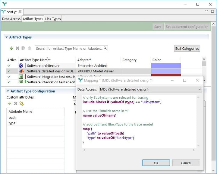 Screenshot of YAKINDU Traceability - configuration dialog Screenshot of YAKINDU Traceability - configuration dialog
