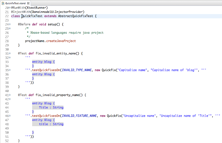 Xtext quickfix testing API screenshot